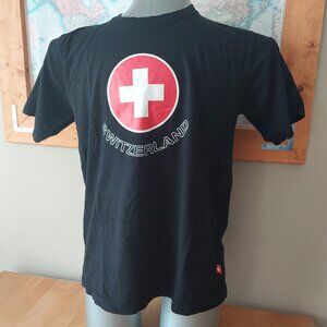 3/$15 Switzerland Graphic Short Sleeve Men's Black Cotton T- Shirt Size Large